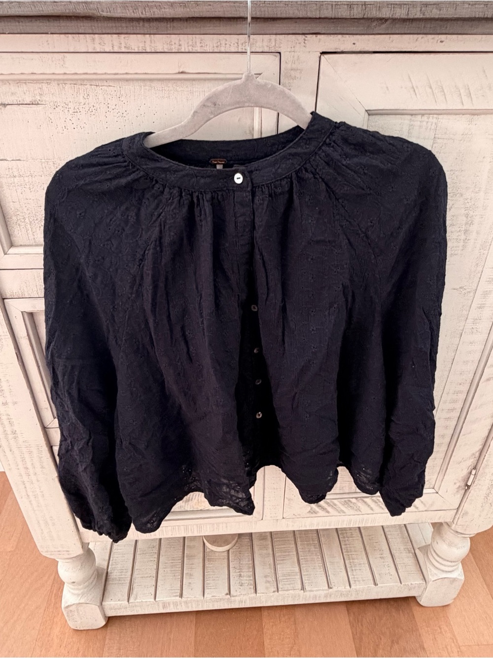 Free People Navy Blue Women's Button-Front Textured Blouse